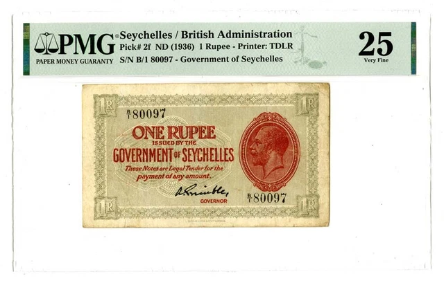 Government of Seychelles, ND (1936) Issued Banknote Government of Seychelles, ND (1936) Issued Banknote