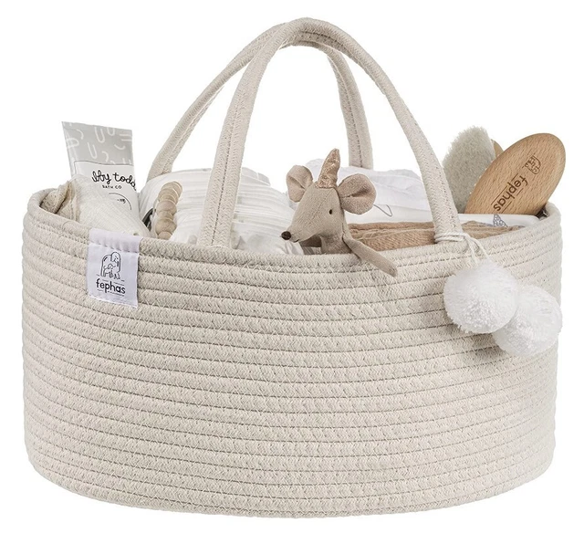 Baby Diaper Caddy Organizer - Rope Nursery Storage Bin - Diaper Storage Basket -