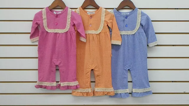 Infant Girls Just Blanks Pink, Blue & Orange Lace Rompers Sizes 3Mth. - 24Mth.