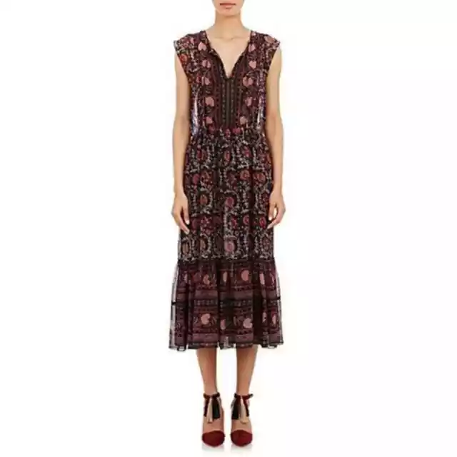 Ulla Johnson Ora Floral Print Silk Midi Dress Women's Size 8