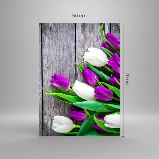 Impression sur Verre 50x70cm Tableaux Image Photo Tulipes bois bouquet fleurs 3