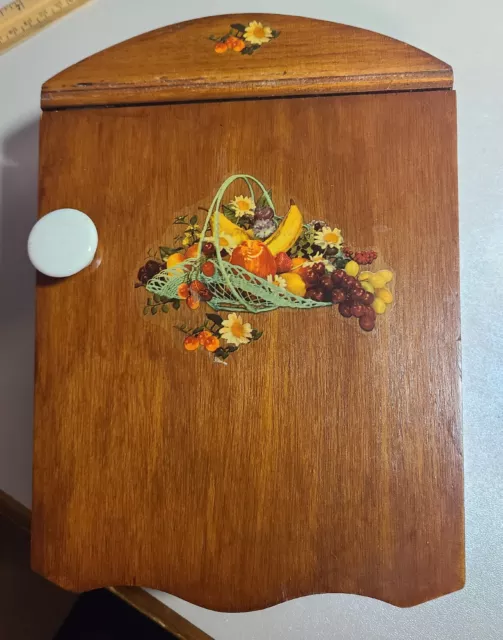 Vintage Handmade Wooden Wall Key Holder Box 9 X 7" Ceramic Knob 4 Hooks