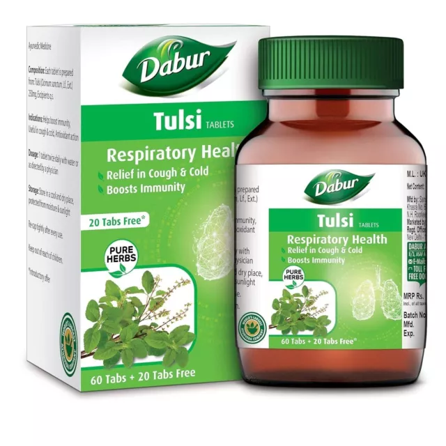 DABUR Tulsi Tablet Health Booster Rico en antioxidantes Pure Herb 60 Tablet...