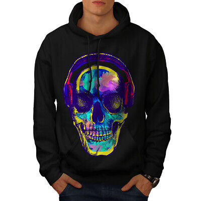 Wellcoda Skull Music Mens Hoodie, Headphone Casual Hooded Sweatshirt