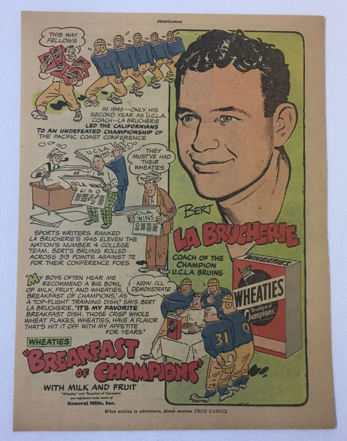 1947 Wheaties BERT LA BRUCHERIE cartoon ~ UCLA football