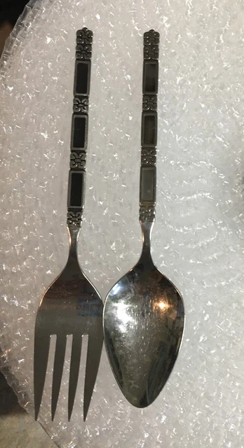 ONEIDA / COMMUNITY STAINLESS MADRID Serving Spoon and Fork Black accent