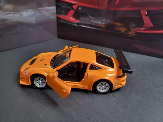 Coche de carreras MSZ coleccionable 1:39 porche 911 GT3 RSR OrangeSport puertas abiertas M 3