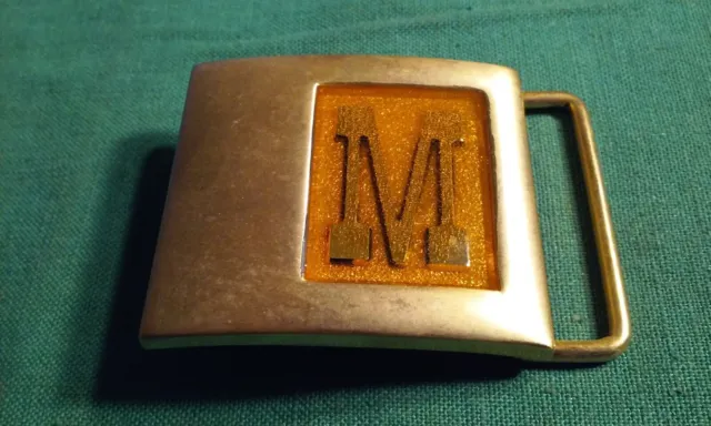 Vintage Lee NY Belt Buckle Imbedded Monogram Letter  " W " or "  M ' 1.5" Width