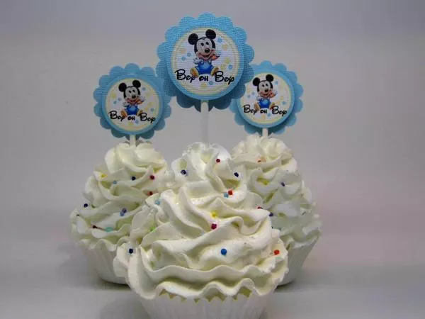 12 Baby Mickey Mouse Baby Shower, First Birthday Cupcake Toppers, Boy oh Boy