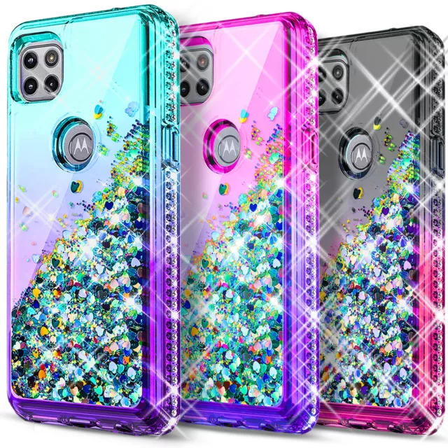 For Motorola One 5G Ace Phone Case Glitter Bling Cover+ Tempered Glass Protector