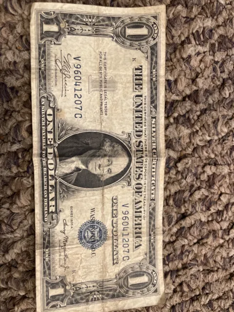 🔥 $1 1935 Silver Certificate Dollar Bill Blue Seal VG-VF Wheat Cent Bonus -Read