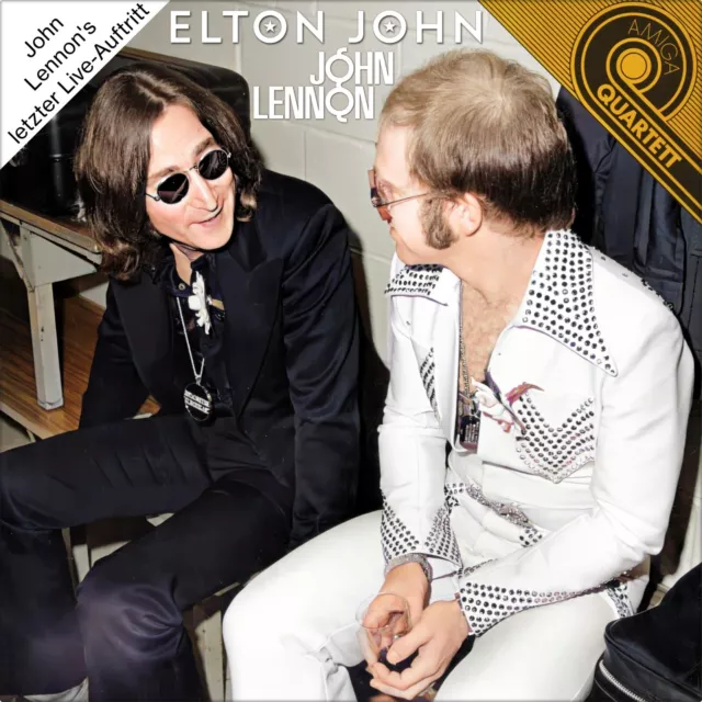 2x Repro Photo ELTON JOHN & JOHN LENNON BEATLES AMIGA-QUARTETT 7" Size 18x18cm