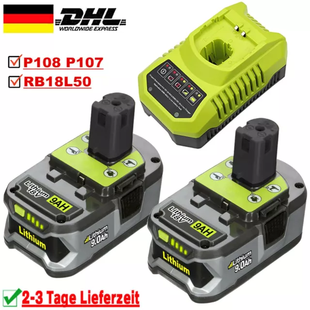 Für Ryobi P108 Akku 18V 5,0Ah Lithium One Plus RB18L50 Batterie Ladegerät 9,0Ah