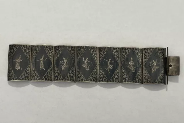 Vtg  SIAM THAI NAKON STERLING SILVER Bracelet Temple Dancers— (R)