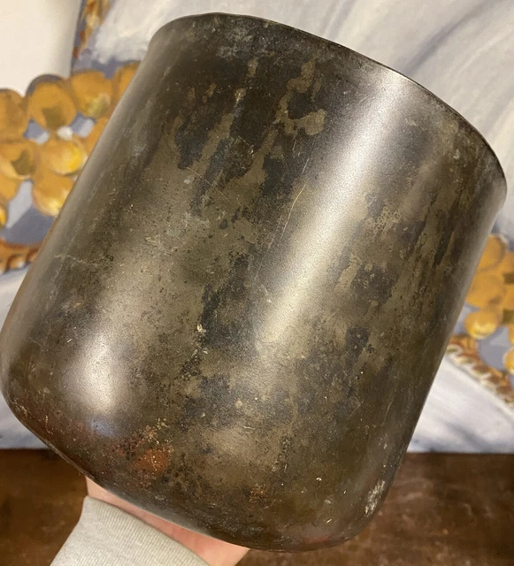 Récipient en Cuivre Bronze Patine Cache Pot Vase Bonsaï Primitif Brutaliste