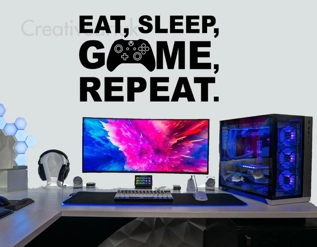 Adesivi da parete gioco Eat Sleep Game Repeat Sticker PS5 XBOX PS4 decalcomanie da parete V1