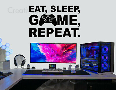 Gaming Wall Stickers Eat Sleep Game Repeat Sticker PS5 XBOX PS4  Wall Decals V1