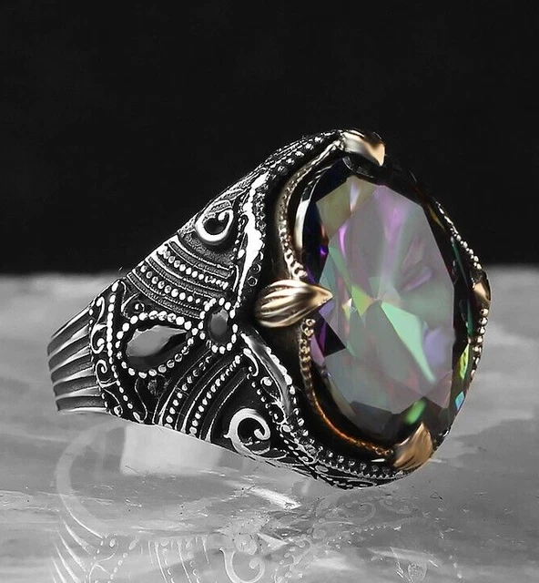 Bague pour homme en topaze mystique faite à la main en argent sterling 925...