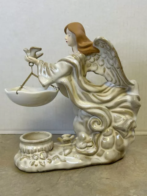 Vtg YANKEE CANDLE Angel Dove Glazed Pottery Hanging Tart Warmer Burner