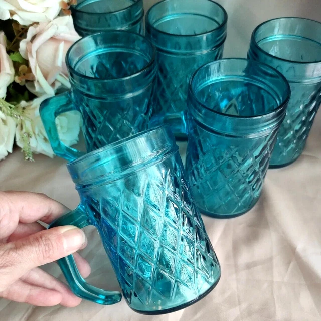 Servizio 6 bicchieri boccali COLORATI blu d epoca, 6 VINTAGE COLOURED GLASSES