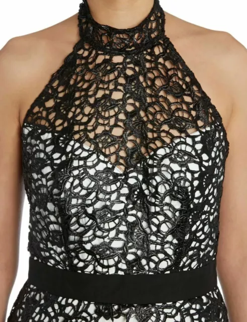 Lipsy Kardashian Kollection Size 8 Lace Halter-neck Black Off White Pencil Dress