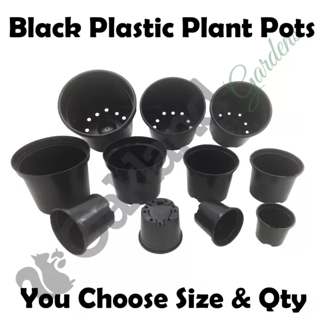 Strong Black Plastic Plant Pot Flower Pots 1 To 20 Litre Garden Planter Herb