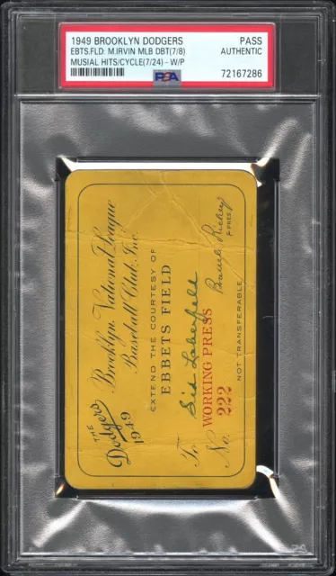 1949 Brooklyn Dodgers Pass Valid Monte Irvin Mlb Debut/Stan Musial Cycle Gm🔥Psa