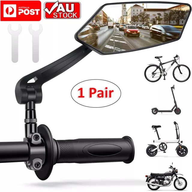 2x 360° Bike Bicycle Cycling Rear View Mirror Handlebar Safety Flexible Rearview