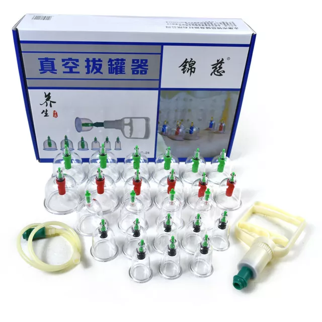 24 Cups Chinese Vacuum Cupping Set Kit Massage Body Therapy Suction Acupuncture