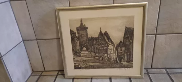 "Walter Romberg" orginal Radierung,signiert"alt Rothenburg" 53x48cm groß