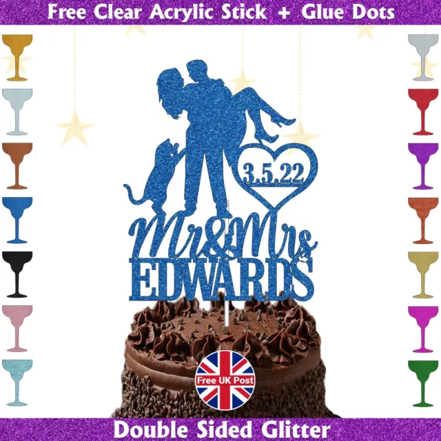 Personalised Wedding Anniversary Glitter Cake Topper Mr & Mrs Cake Decoration