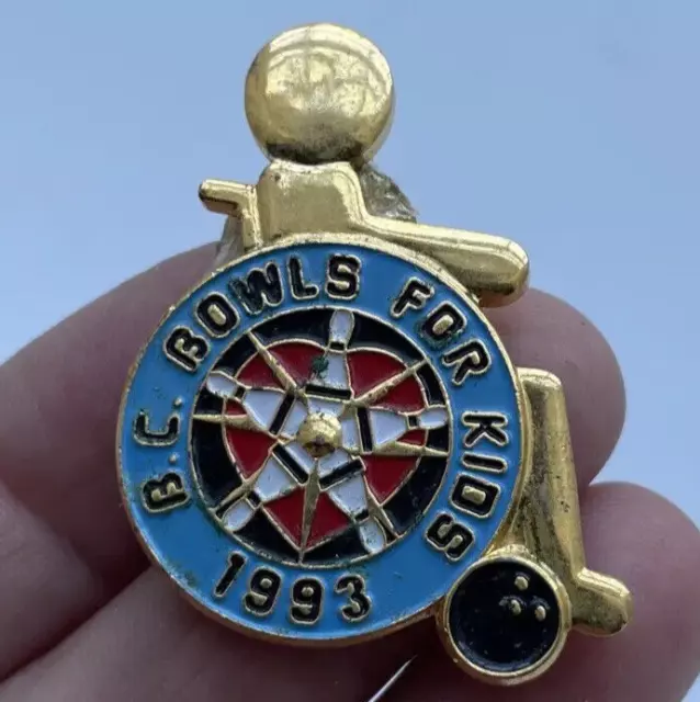 1993 Bowling BC Wheelchair Kids Heart Love Club Bowls Ball Pins Hat Lapel Pin