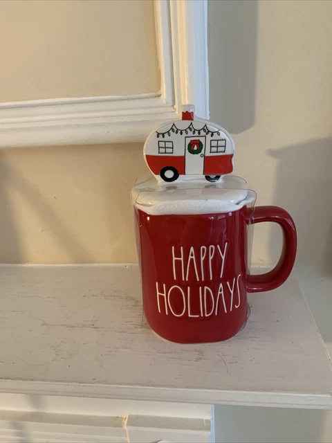 Rae Dunn Red Christmas HAPPY HOLIDAYS Mug Travel Trailer Camper Topper  2022 NEW