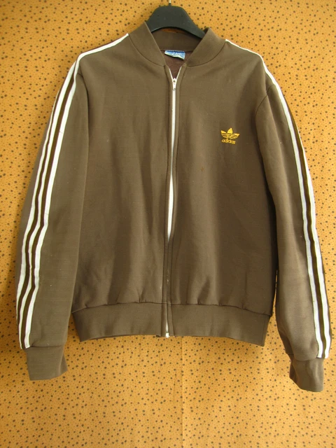 VESTE ADIDAS MARRON Trefoil 70 S Vintage Etiquette bleu Jacket