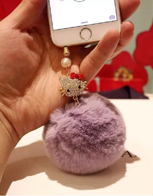 Hello Kitty &Purple Rabbit Fur Ball 3.5mm Anti-Dust Ear Cap Plug For Smart Phone