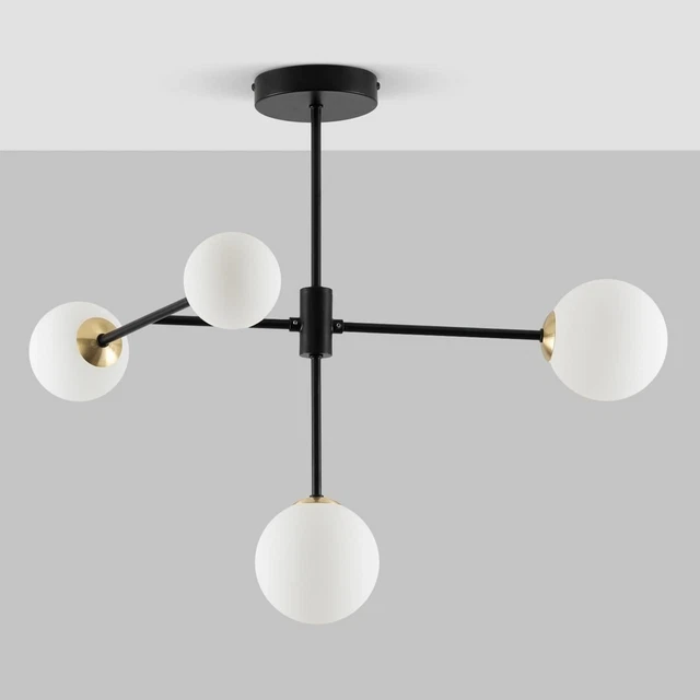 Contemporary 4 Light Black Retro Semi Flush with Opal Globe Shades