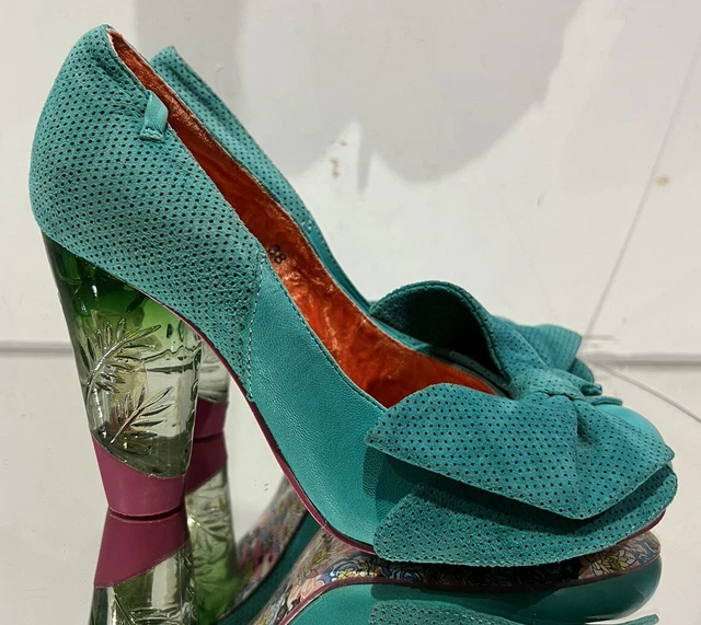 IRREGULAR CHOICE MINT Green Clear Green Leaf Heel Court Shoes Size 38 £