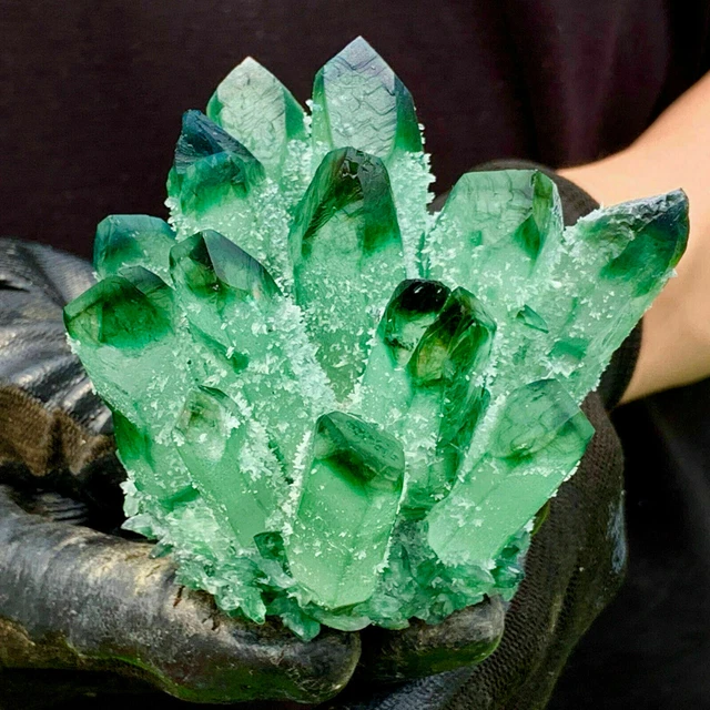 New Find Green Phantom Quartz Crystal Cluster Mineral Specimen Healing