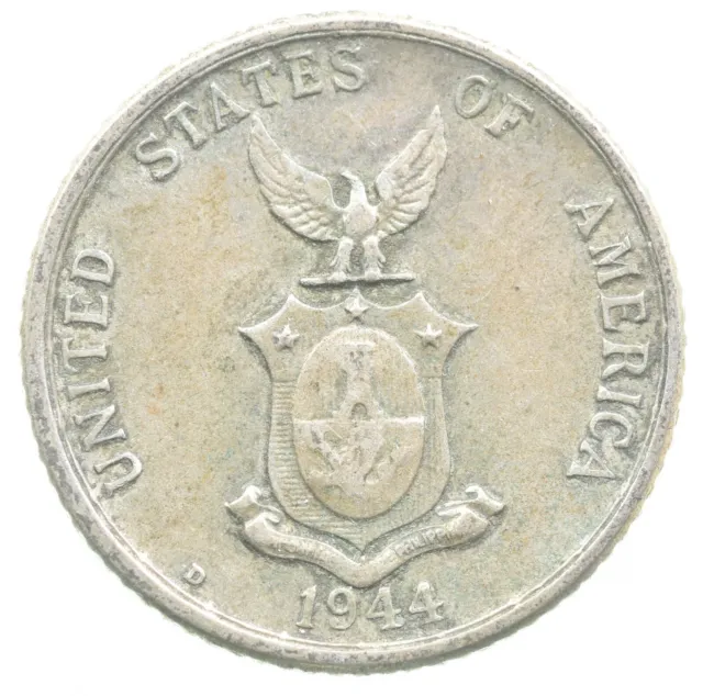Roughly Size of Quarter 1944 Philippines 20 Centavos World Silver Coin *690