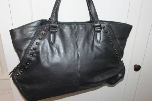 DKNY Gansevoort Metallic Black Studded Leather Tote Purse MSRP $395 NEW 2