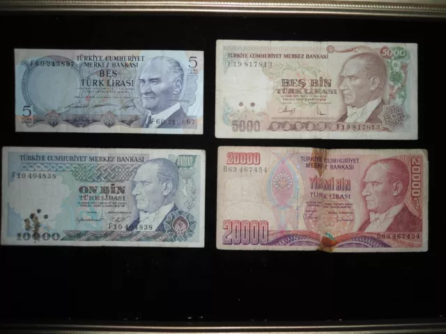 1995 Turkey Paper Money Lot of 4