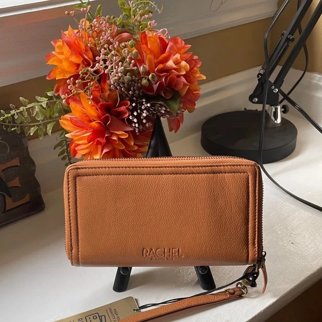 Rachel Roy RFID Genuine Tan Leather Wristlet Wallet Double Zip Around - NWT