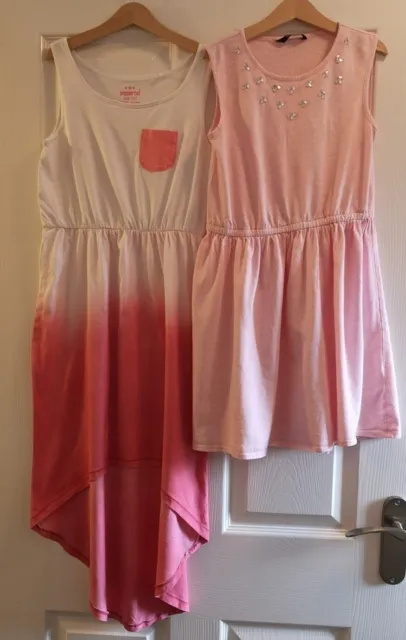 Girls Pink Dress Bundle ~ Dip Dye Dipped Hem & Pink With Gems ~ Aged 10-12 Yrs