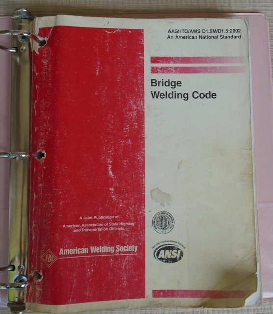 Aws bridge welding code textbook aashto aws d1 5m d1 5 2002 with binder