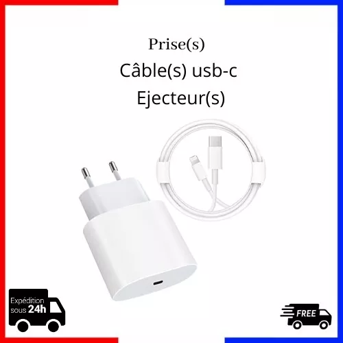 Chargeur Cable USB C+ Adaptateur 20W Rapide Pour iPhone 13/12/11/XR/Xs/Max/8/7/6
