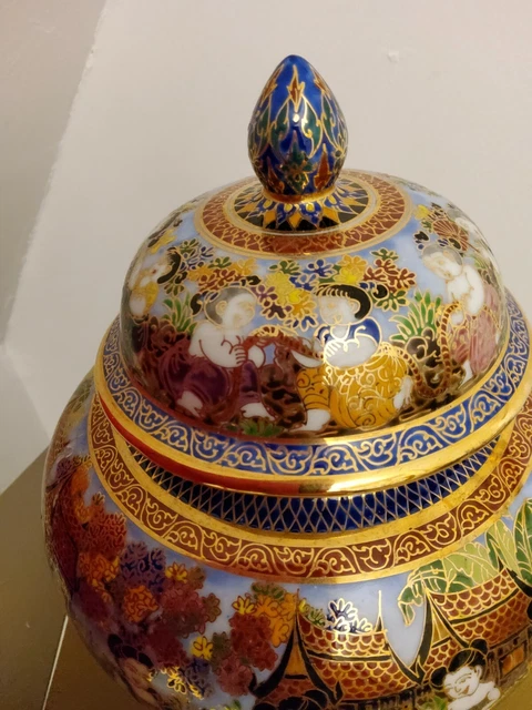 Vintage Ingwerglas mit vergoldetem hohen Tempeldeckel Geschenk atemberaubende chinesische Urne 9