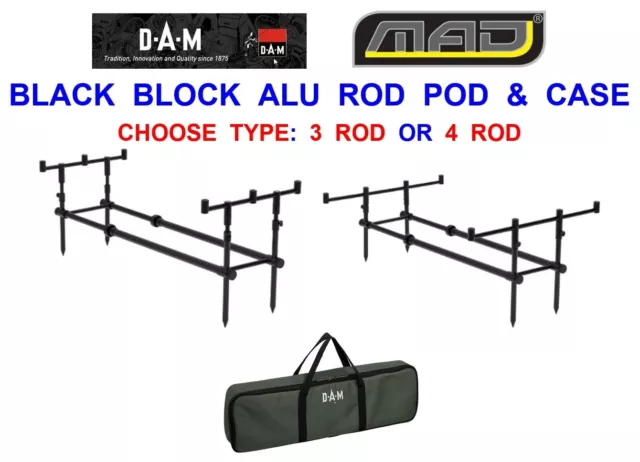 CLEARANCE DAM MAD Black Block Rod Pod+Case For 3 4 Carp Rod Reel
