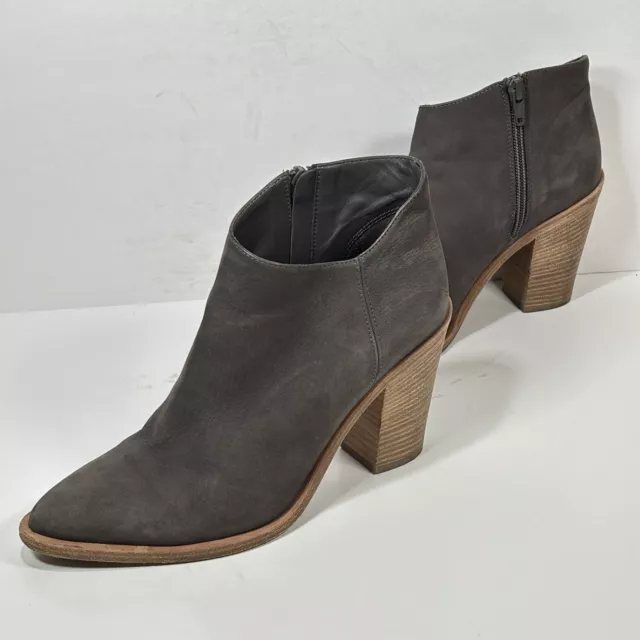 Vince Easton Nubuck Leather Ankle Bootie Womens 8.5 M Shale Gray Stacked Heel 2