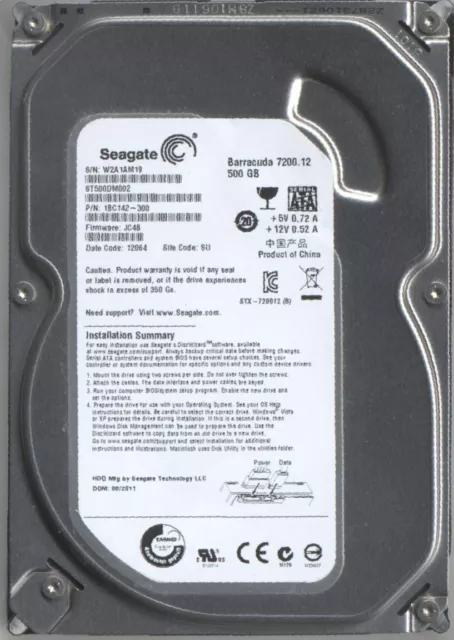 HDD Disco Duro 500GB SATA Seagate Barracuda 7200RPM 7200.12 ST500DM002 1BC142-