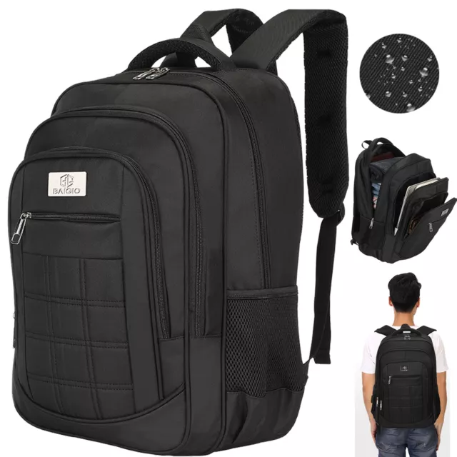 17 inch Laptop Backpack Waterproof Large Rucksack Men Travel School Bag Black